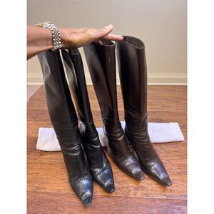 JIMMY CHOO Bundle of 2 - Knee High Heeled Boots, Black, Brown, Sz 37.5